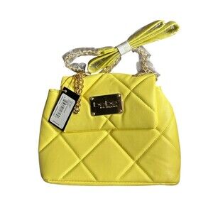 NWT bebe City Flap Quilted Crossbody Bag Lemon Yellow Gold Chain MSRP $89
